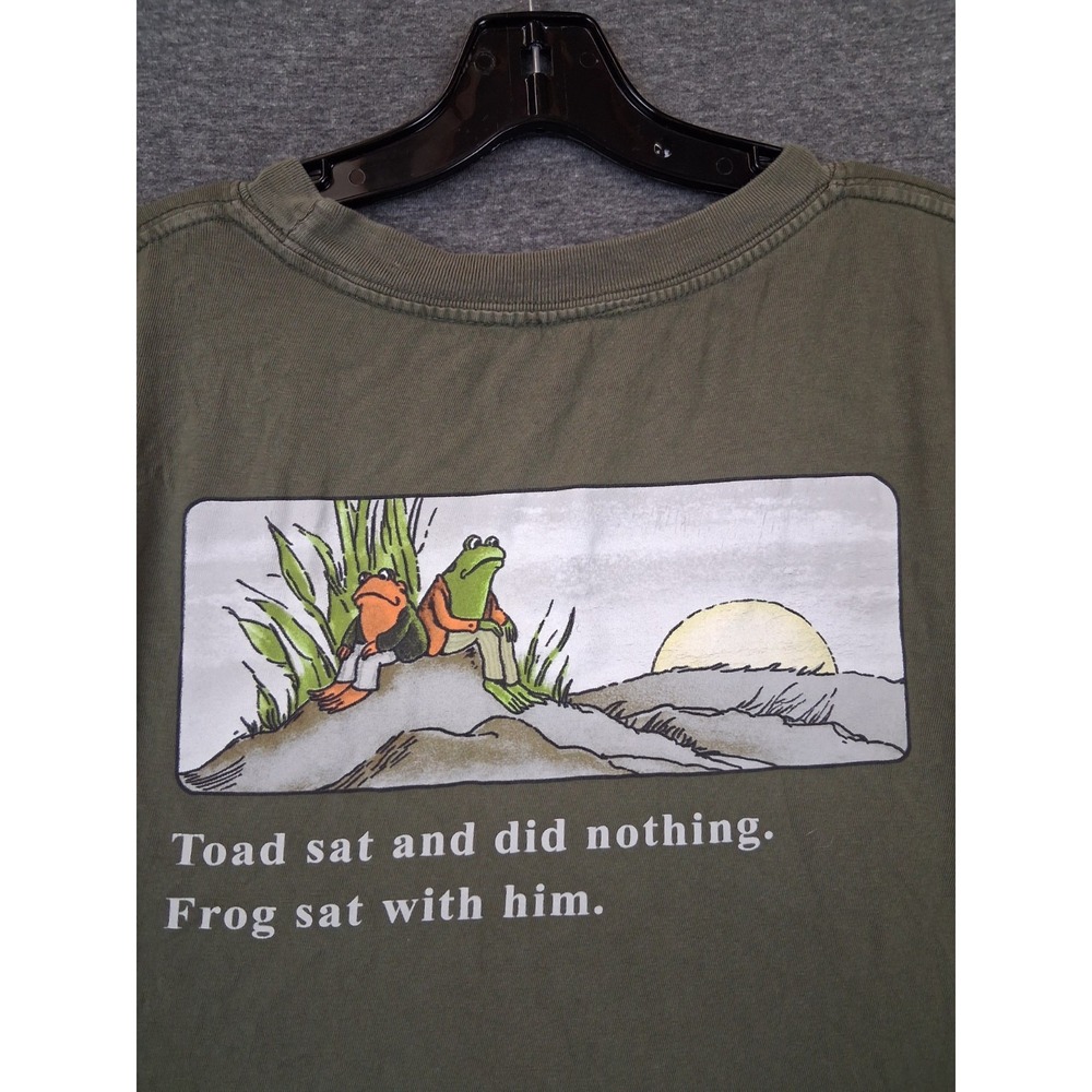 Frog and Toad Adult Shirt L Olive Green Toad Sat Did Nothing Frog Sat With Him
